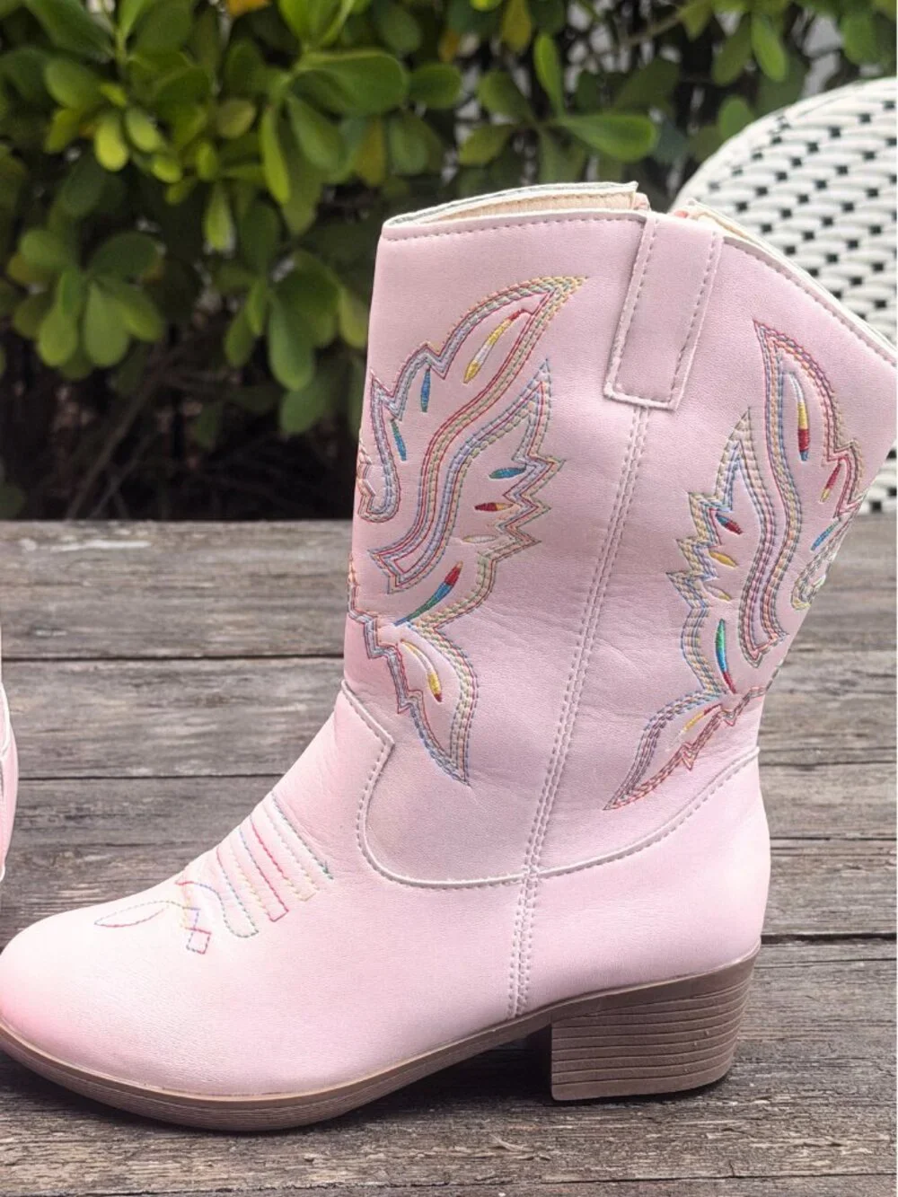 Kids Western Cowgirl Boots Girls Cowboy Boots Round Toe Pink Rainbow Stitch sz 1